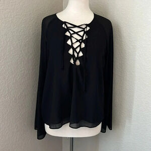 FOREVER 21 black chiffon bell sleeve lace up top